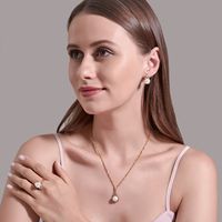 New Fashion With Four Diamonds And Pearl Earrings Ring Necklace Three-piece Set main image 6