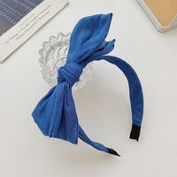 Korean Simple Double-layer Bow-knot Denim  Striped Floral Wide-brim Headband Wholesale Nihaojewelry sku image 2