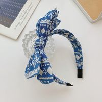 Korean Simple Double-layer Bow-knot Denim  Striped Floral Wide-brim Headband Wholesale Nihaojewelry sku image 5