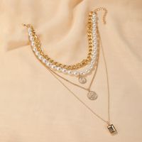 Hot Sale Vintage Coins Gem Baroque Multilayer Alloy Pearl Necklace Long Sweater Chain sku image 1
