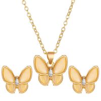 New Set Of Jewelry Opal Butterfly Fashion White Mother-of-pearl Butterfly Alloy Necklace Ladies Earrings Set sku image 1