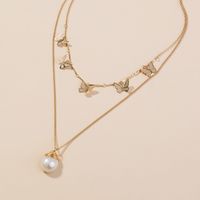 Fashion Natural Freshwater Pearl Golden Butterfly Alloy Necklace Clavicle Chain main image 3
