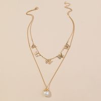 Fashion Natural Freshwater Pearl Golden Butterfly Alloy Necklace Clavicle Chain main image 4