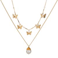 Fashion Natural Freshwater Pearl Golden Butterfly Alloy Necklace Clavicle Chain main image 6