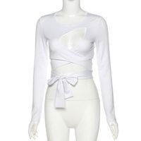 Fashion Summer New Tops Women's Short Slimming Bottoming Shirt Solid Color Hollow Bandage Slim T-shirt Wholesale main image 2