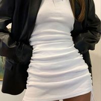 Pleated Skirt Sexy Commute Round Neck Straps Sleeveless Solid Color Above Knee main image 4