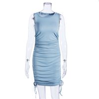 Pleated Skirt Sexy Commute Round Neck Straps Sleeveless Solid Color Above Knee main image 3