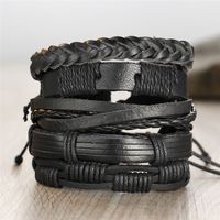 Fashion New 5-layer Black Men's Leather Retro Punk Style Bracelet Wholesale main image 1