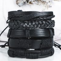 Fashion New 5-layer Black Men's Leather Retro Punk Style Bracelet Wholesale main image 3