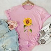 In Stock!    Europe And America Cross Border Sunflower Flower Short Sleeve Women's T-shirt main image 1