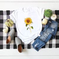 In Stock!    Europe And America Cross Border Sunflower Flower Short Sleeve Women's T-shirt main image 3