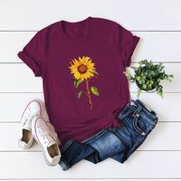 In Stock!    Europe And America Cross Border Sunflower Flower Short Sleeve Women's T-shirt main image 4