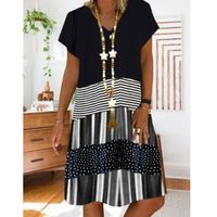 Pleated Skirt Casual V Neck Printing Short Sleeve Printing Knee-length main image 6