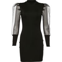 Fashion New Women's Fit Mesh Sleeves Bag Hip Black Short Skirt Stretch Half High Collar Dress sku image 7