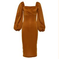 Fashion Autumn Hot Selling Dress Skirt Mid-length Waist Puff Sleeve Stretch Cotton Long Dress sku image 7