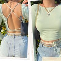 Short Sleeve T-shirts Printing Straps Backless Sexy Commute Solid Color sku image 9