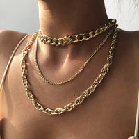 New Punk Style Simple  Metal Texture Multilayer Thick Chain Necklace main image 2
