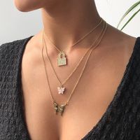 Fashion Trend Resin Butterfly Pendant Chain Alloy Lock Multilayer Necklace Wholesale Nihaojewelry main image 3
