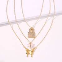 Fashion Trend Resin Butterfly Pendant Chain Alloy Lock Multilayer Necklace Wholesale Nihaojewelry main image 5