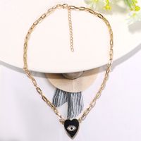 Black Heart-shaped Diamond-studded Dripping Eyes Fashion Devil's Eyes Peach Heart Necklace For Women main image 4