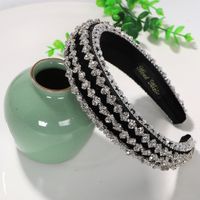 Fashion Casual Striped Silver Transparent Beads Diamond Inlaid Wide Hair Band Wholesale Nihaojewelry main image 2
