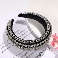 Fashion Casual Striped Silver Transparent Beads Diamond Inlaid Wide Hair Band Wholesale Nihaojewelry main image 3