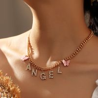 Moda Diamante Carta Bebé Aleación Mariposa Ángel Colgante Collar Para Mujer main image 1