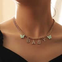 Moda Diamante Carta Bebé Aleación Mariposa Ángel Colgante Collar Para Mujer main image 5