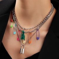 Fashion Trendy Color Pin Alloy Clavicle Chain Bead Lock Necklace For Women main image 1