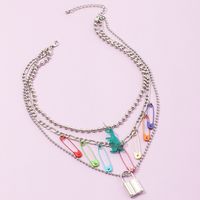 Fashion Trendy Color Pin Alloy Clavicle Chain Bead Lock Necklace For Women main image 4