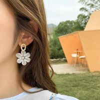 New Flower Trendy 925 Silver Needle White Petal Long Fairy Alloy Earrings main image 4