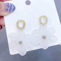 New Flower Trendy 925 Silver Needle White Petal Long Fairy Alloy Earrings main image 5