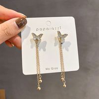 925 Silver Needle A Pair Of Butterfly Fairy Tassel Long Korean  Alloy Earrings main image 1