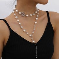 Collier De Perles Multicouches Simple Mode Collier En Forme De Coeur Micro Diamant Creux main image 1