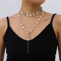 Collier De Perles Multicouches Simple Mode Collier En Forme De Coeur Micro Diamant Creux main image 3