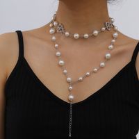 Collier De Perles Multicouches Simple Mode Collier En Forme De Coeur Micro Diamant Creux main image 4