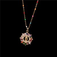 Fashion New Micro-inlaid Colored Diamonds Virgin Mary Pendant Religious Christian Women's Necklace main image 5