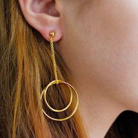 New Exaggerated Double Ring Fashion 925 Silver Gold Long Earrings For Women Wholesale main image 1