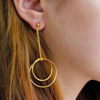 Nouveau Double Anneau Exagéré Mode 925 Boucles D'oreilles Longues En Or Pour Les Femmes En Gros main image 2