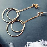 New Exaggerated Double Ring Fashion 925 Silver Gold Long Earrings For Women Wholesale main image 3