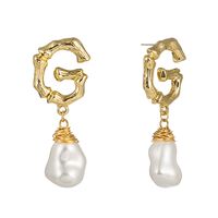 26 English Alphabet  Natural Stone Pearl Shell Earrings Jewelry Wholesale Nihaojewelry sku image 6