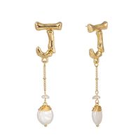 26 English Alphabet  Natural Stone Pearl Shell Earrings Jewelry Wholesale Nihaojewelry sku image 8