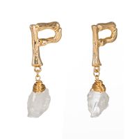 26 English Alphabet  Natural Stone Pearl Shell Earrings Jewelry Wholesale Nihaojewelry sku image 15