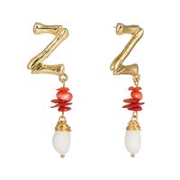 26 English Alphabet  Natural Stone Pearl Shell Earrings Jewelry Wholesale Nihaojewelry sku image 28