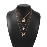 Fashion Trend Resin Butterfly Pendant Chain Alloy Lock Multilayer Necklace Wholesale Nihaojewelry sku image 1