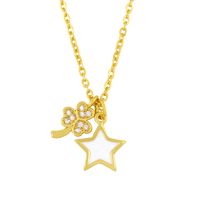 Korean Short Five-pointed Star Shell Pendant Diamond Four-leaf Clover Copper Clavicle Chain Necklace For Women sku image 1