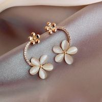 925 Silver Needle Korean Opal Flower Fashion New Trendy Alloy Earrings sku image 1