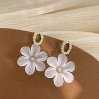 New Flower Trendy 925 Silver Needle White Petal Long Fairy Alloy Earrings sku image 1