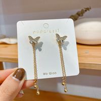 925 Silver Needle A Pair Of Butterfly Fairy Tassel Long Korean  Alloy Earrings sku image 1