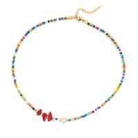 Hot Sale  Bohemian Candy Colorful Rice Beads Clavicle Chain Natural Pearl Necklace For Women sku image 1